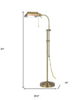 57" Brass Adjustable Traditional Shaped Floor Lamp With Bronze Square Shade