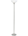 70" Nickel Metal Torchiere Floor Lamp With White Glass Dome Shade