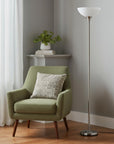 70" Nickel Metal Torchiere Floor Lamp With White Glass Dome Shade