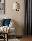 60" Bronze Swing Arm Floor Lamp With White Square Shade