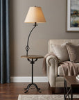 62" Black Tray Table Floor Lamp With Brown Empire Shade