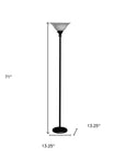 71" Black Torchiere Floor Lamp With Black Glass Dome Shade