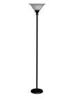 71" Black Torchiere Floor Lamp With Black Glass Dome Shade