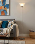 71" Nickel Torchiere Floor Lamp With Clear Frosted Glass Dome Shade