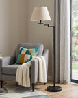 60" Bronze Swing Arm Floor Lamp With Beige Fabric Empire Shade