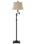 61" Bronze Swing Arm Floor Lamp With Brown Square Shade