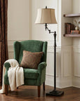 61" Bronze Swing Arm Floor Lamp With Brown Square Shade