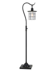 60" Antiqued Bronze Lantern Style Floor Lamp With Glass and Metal Shade