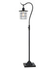 60" Antiqued Bronze Lantern Style Floor Lamp With Glass and Metal Shade