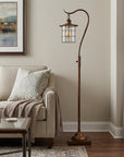 60" Rusted Traditional Shaped Floor Lamp With Rust Transparent Glass Drum Shade