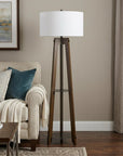 65" Brown Tripod Floor Lamp With White Rectangular Shade