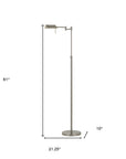 61" Nickel Metal Adjustable Swing Arm Floor Lamp With Gray Shade