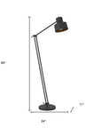 65" Black Adjustable Traditional Shaped Floor Lamp With Black Dome Shade