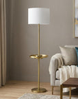 62" Nickel Tray Table Floor Lamp With White Drum Shade
