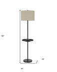 62" Bronze Tray Table Floor Lamp With Beige Drum Shade