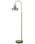 61" Brass Adjustable Arc Floor Lamp With Antiqued Brass Mirrored Glass Novelty Shade