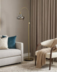 61" Brass Adjustable Arc Floor Lamp With Antiqued Brass Mirrored Glass Novelty Shade