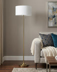 64" Brass Two Light Traditional Shaped Floor Lamp With White Rectangular Shade