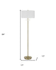 64" Brass Two Light Traditional Shaped Floor Lamp With White Rectangular Shade