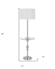 61" Chrome Tray Table Floor Lamp With White Transparent Glass Square Shade