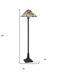 62" Bronze Two Light Traditional Shaped Floor Lamp With Gray and Ivory Abstract Tiffany Glass Empire Shade