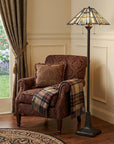 62" Bronze Two Light Traditional Shaped Floor Lamp With Gray and Ivory Abstract Tiffany Glass Empire Shade