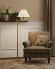 59" Bronze Metal Swing Arm Floor Lamp With Beige Fabric Empire Shade