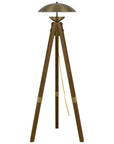 55" Brass Tripod Floor Lamp With Antiqued Brass Dome Shade