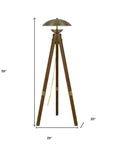 55" Brass Tripod Floor Lamp With Antiqued Brass Dome Shade
