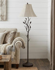 62" Grey Traditional Shaped Floor Lamp With Brown Bell Shade