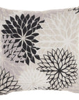 20" Black Gray and White Handmade Floral Indoor Outdoor Throw Pillow