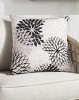 20" Black Gray and White Handmade Floral Indoor Outdoor Throw Pillow