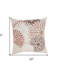 20" Brown Beige and Ivory Floral Indoor Outdoor Throw Pillow