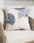 20" Beige Blue and Ivory Floral Indoor Outdoor Throw Pillow