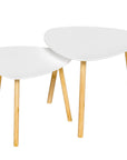Set Of Two White and Natural Wood Triangle Nested Coffee Tables