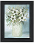 White Blooms Black Framed Print Wall Art