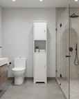 14" White Wood Double Door Linen Cabinet