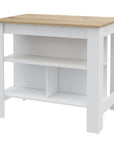 White and Oak 41" Kitchen Island With Storage
