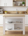 White and Oak 41" Kitchen Island With Storage