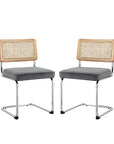 Set of Two Gray and Silver Upholstered Velvet Dining Side Chairs