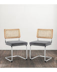 Set of Two Gray and Silver Upholstered Velvet Dining Side Chairs