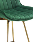 Set of Two 29" Blue And Gold Velvet And Metal Low Back Bar Height Swivel Bar Chairs
