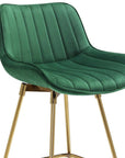 Set of Two 29" Blue And Gold Velvet And Metal Low Back Bar Height Swivel Bar Chairs