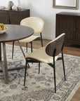 Set of Two Off White and Black Upholstered Faux Leather Curved Back Dining Side Chairs