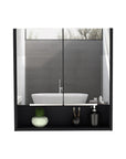 24" Black Wood Wall Mounted Double Door Medicine Cabinet