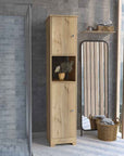 14" Natural Wood Double Door Linen Cabinet
