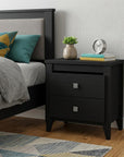 24" Black Wood Two Drawer Nightstand