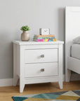 24" White Two Drawer Faux Wood Nightstand