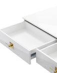 47" White Wood and Gold Stainless Steel Sled Console Table With Two Drawers