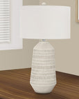 33" Ivory Ceramic Geometric Table Lamp With Cream Drum Shade